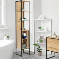 Armoire De Salle De Bains|IDMarket Meuble colonne salle de bain DETROIT 1 porte design industriel