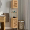 Armoire De Salle De Bains|IDMarket Meuble colonne salle de bain bambou BEA 2 portes