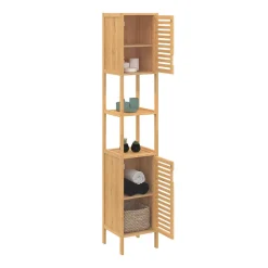 Armoire De Salle De Bains|IDMarket Meuble colonne salle de bain bambou BEA 2 portes