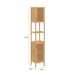 Armoire De Salle De Bains|IDMarket Meuble colonne salle de bain bambou BEA 2 portes