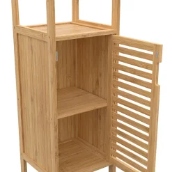 Armoire De Salle De Bains|IDMarket Meuble colonne salle de bain bambou BEA 2 portes
