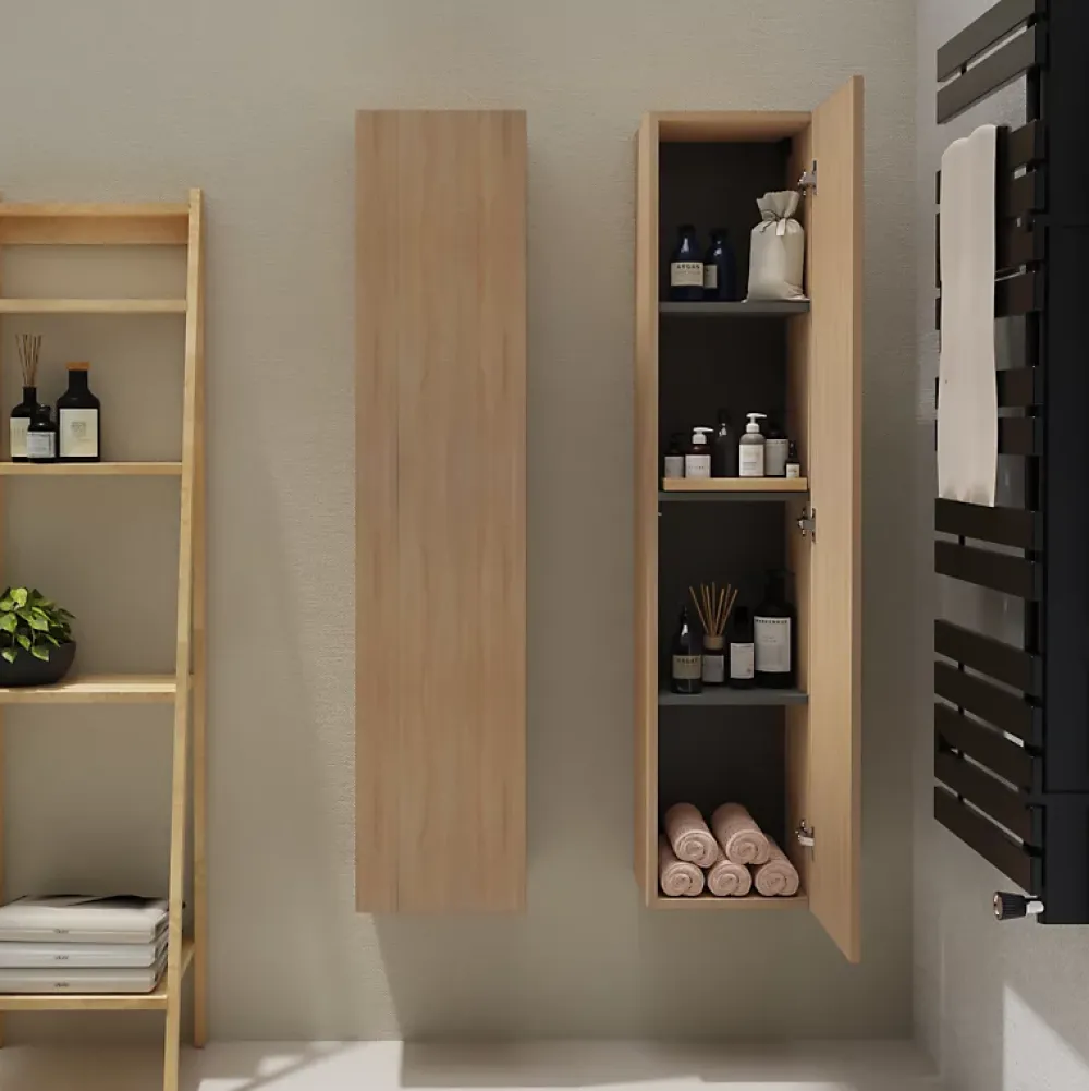 Planète Bain Meuble colonne salle de bain 140 cm suspendu - Effet chêne Sonoma - Karaib 2