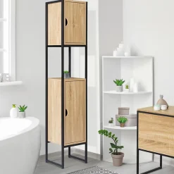 IDMarket Meuble colonne salle de bain DETROIT 2 portes design industriel