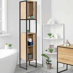 IDMarket Meuble colonne salle de bain DETROIT 2 portes design industriel