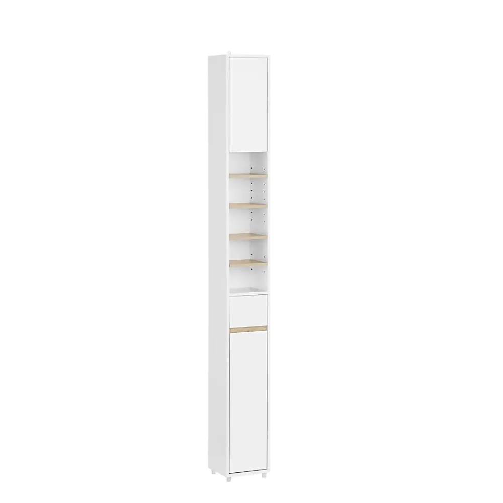 Sobuy Meuble Colonne Salle de Bain, 1 Tiroir, 2 Portes, Étagères Réglables BZR34-WN