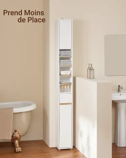 Sobuy Meuble Colonne Salle de Bain, 1 Tiroir, 2 Portes, Étagères Réglables BZR34-WN