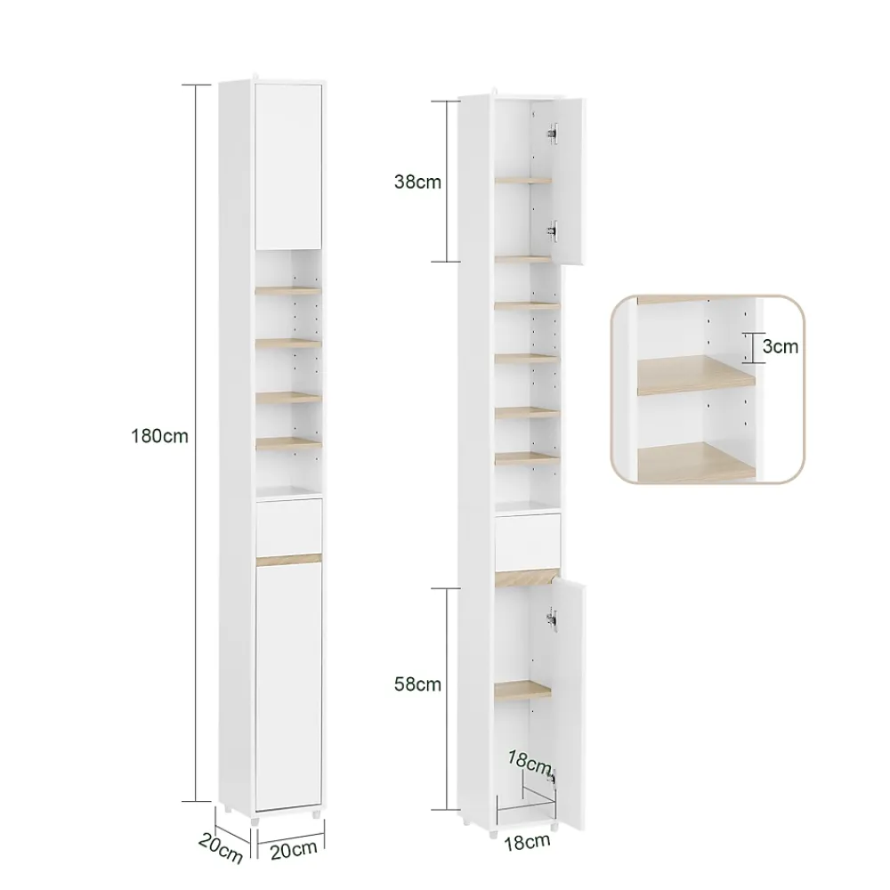 Sobuy Meuble Colonne Salle de Bain, 1 Tiroir, 2 Portes, Étagères Réglables BZR34-WN
