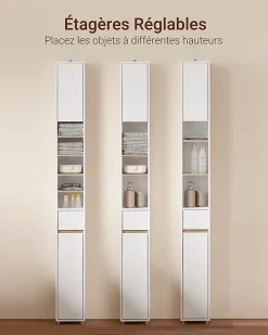 Sobuy Meuble Colonne Salle de Bain, 1 Tiroir, 2 Portes, Étagères Réglables BZR34-WN