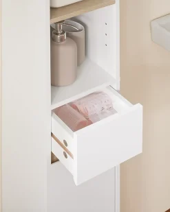 Sobuy Meuble Colonne Salle de Bain, 1 Tiroir, 2 Portes, Étagères Réglables BZR34-WN
