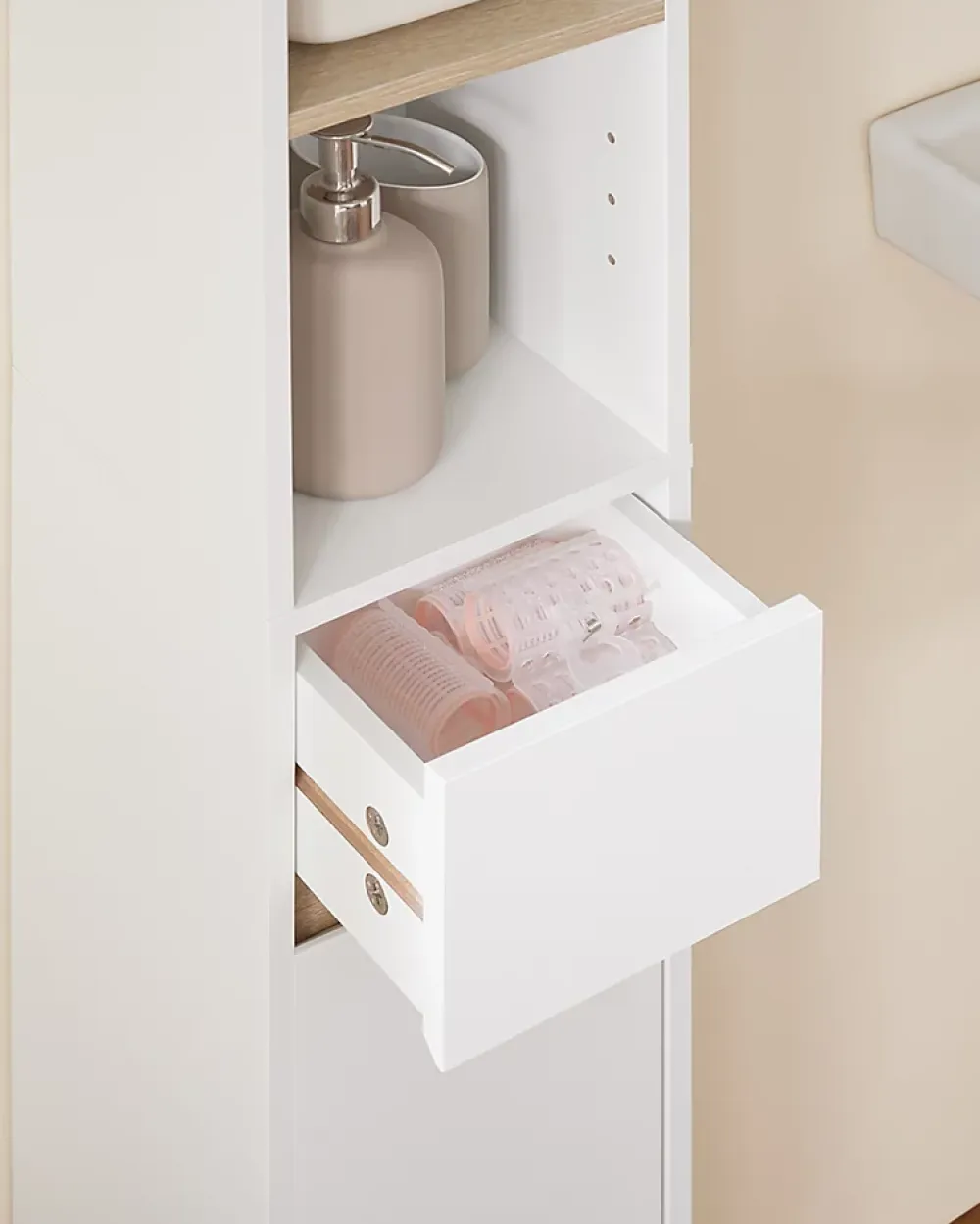 Sobuy Meuble Colonne Salle de Bain, 1 Tiroir, 2 Portes, Étagères Réglables BZR34-WN