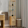 Armoire De Salle De Bains|IDMarket Meuble colonne salle de bain bambou BEA 1 porte