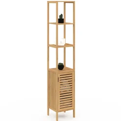 Armoire De Salle De Bains|IDMarket Meuble colonne salle de bain bambou BEA 1 porte