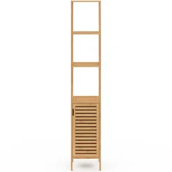 Armoire De Salle De Bains|IDMarket Meuble colonne salle de bain bambou BEA 1 porte
