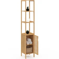 Armoire De Salle De Bains|IDMarket Meuble colonne salle de bain bambou BEA 1 porte