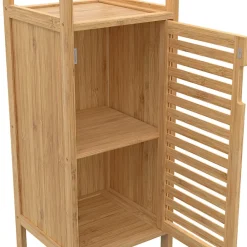 Armoire De Salle De Bains|IDMarket Meuble colonne salle de bain bambou BEA 1 porte