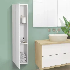 IDMarket Meuble colonne salle de bain suspendu blanc LILA