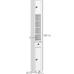 kleankin Meuble colonne salle de bain 2 portes 2 étagères 4 niches tiroir poignées métal noir panneaux blanc
