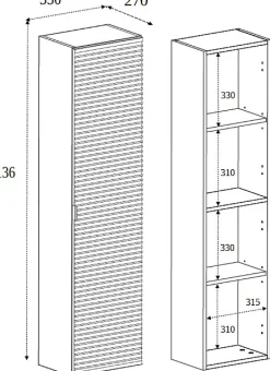 Furnidea Meuble colonne suspendu de salle de bain AURA LOFT noir et chêne 35/136 cm