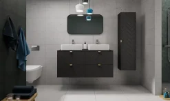 Furnidea Meuble colonne suspendu de salle de bain MADIS NOIR 35 X 136 cm G