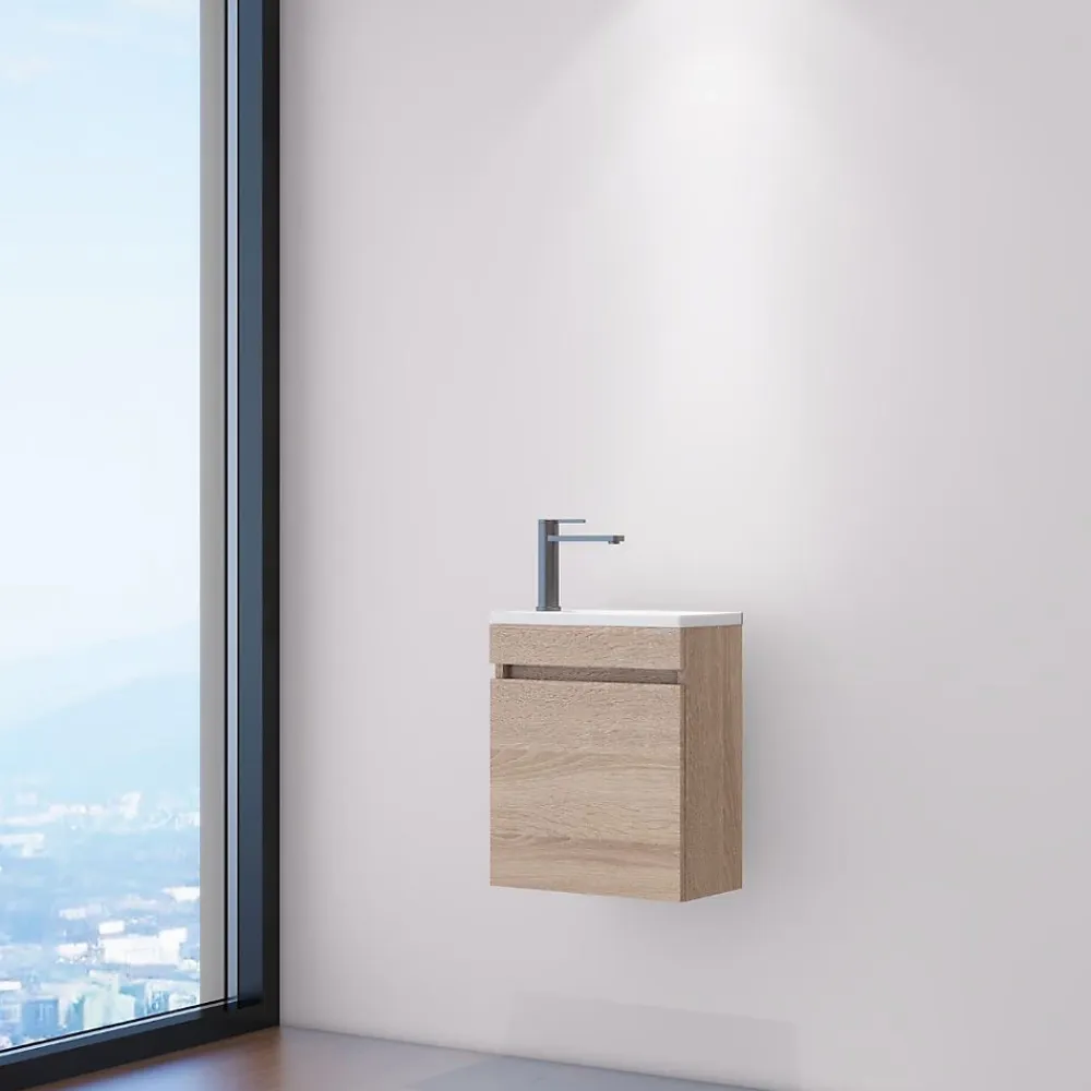 Lave-Mains|Dileci Meuble compact lave-mains effet bois avec vasque intégrée -