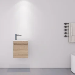 Lave-Mains|Dileci Meuble compact lave-mains effet bois avec vasque intégrée -