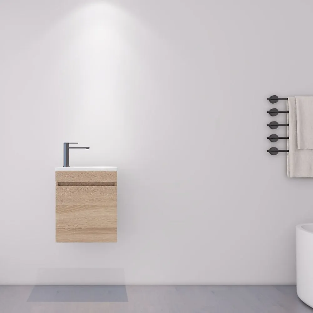 Lave-Mains|Dileci Meuble compact lave-mains effet bois avec vasque intégrée -