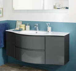 Meuble Sous-Vasque| Meuble complément sous vasque gris anthracite Vague 34 cm version gauche