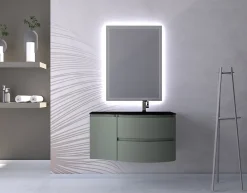 Meuble complément sous vasque kaki mat Vague 34 cm version gauche