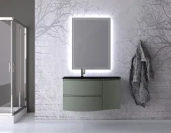 Meuble Sous-Vasque| Meuble complément sous vasque kaki mat Vague 34 cm version droite