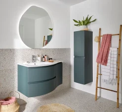 Meuble Sous-Vasque| Meuble complément sous vasque kaki mat Vague 34 cm version droite