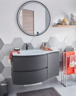 Meuble Sous-Vasque| Meuble complément sous vasque graphite mat Vague 34 cm version droite