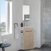 Lave-Mains|Meuble Vasque|Ondee Meuble d’angle tout en un compact H.84 x l.46 cm, blanc mat, porte décor bois, Nova