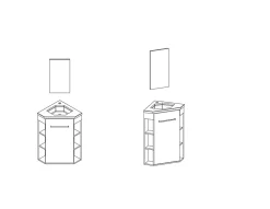 Lave-Mains|Meuble Vasque|Ondee Meuble d’angle tout en un compact H.84 x l.46 cm, blanc mat, porte décor bois, Nova