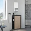 Ondee Meuble d’angle tout en un compact H.84 x l.46 cm, noir mat, porte décor bois, Nova