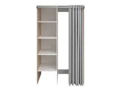 Meuble Buanderie|Vente-unique Meuble de buanderie avec rideau pour double machine à laver - Naturel clair - L111 x H184 cm - JAZANO