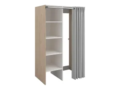 Meuble Buanderie|Vente-unique Meuble de buanderie avec rideau pour double machine à laver - Naturel clair - L111 x H184 cm - JAZANO