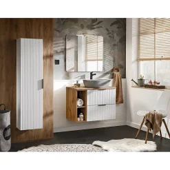 Meublorama Meuble de rangement additionnel sous vasque KINOKO 2 portes Chene clair L20 x P57 x H46 cm Meuble suspendu