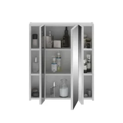 Meublorama Meuble de rangement avec miroirs et LED Blanc laqué KLEANKIN
