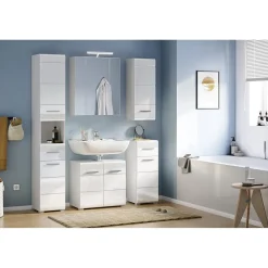 Meublorama Meuble de rangement avec miroirs et LED Blanc laqué KLEANKIN