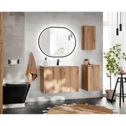 Armoire De Salle De Bains|Meublorama Meuble de rangement de salle de bain VANO 1 porte Coloris chene L20 x P57 x H18 cm Meuble suspendu