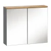 Armoire De Salle De Bains|Meublorama Meuble de rangement de salle de bain ERMANO Finition bois et gris brillant, 80 cm