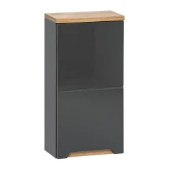 Meublorama Meuble de rangement de salle de bain ERMANO Finition bois et gris brillant, 35 cm