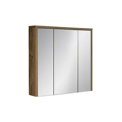 Meublorama Meuble de rangement GABI 80 cm 3 portes miroir Finition ardoise et bois Meuble suspendu