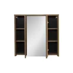 Meublorama Meuble de rangement GABI 80 cm 3 portes miroir Finition ardoise et bois Meuble suspendu