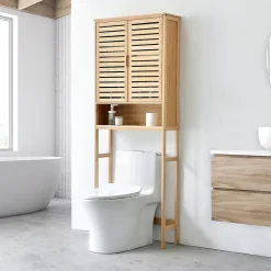 Armoire De Salle De Bains|[En.Casa] Meuble de rangement Geta pour WC à 2 portes 170 x 66 x 23 cm en.casa