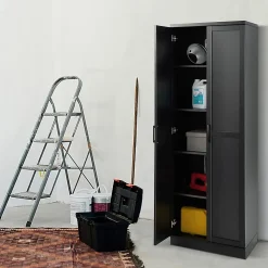 Meuble De Salle De Bains Faible Profondeur|Giantex Meuble de Rangement Haute à 5 Niveaux Meuble Autoportant avec Doubles Portes et étagères Ajustables Antibasculement Noir