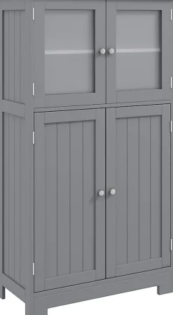 Giantex Meuble de Rangement Placard Buffet sur Pied avec Etagère Réglable avec 4 Portes et Verre Trempé Gris