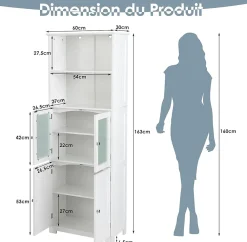Giantex Meuble de Rangement pour Salle de Bain avec 3 Parties, Rangement 6 Niveaux avec 2 étagères Ouvertes et 2 Compartiments, Blanc