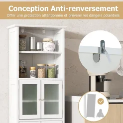 Giantex Meuble de Rangement pour Salle de Bain avec 3 Parties, Rangement 6 Niveaux avec 2 étagères Ouvertes et 2 Compartiments, Blanc