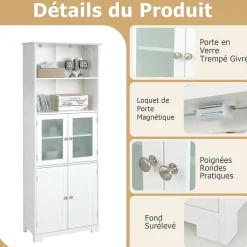 Giantex Meuble de Rangement pour Salle de Bain avec 3 Parties, Rangement 6 Niveaux avec 2 étagères Ouvertes et 2 Compartiments, Blanc
